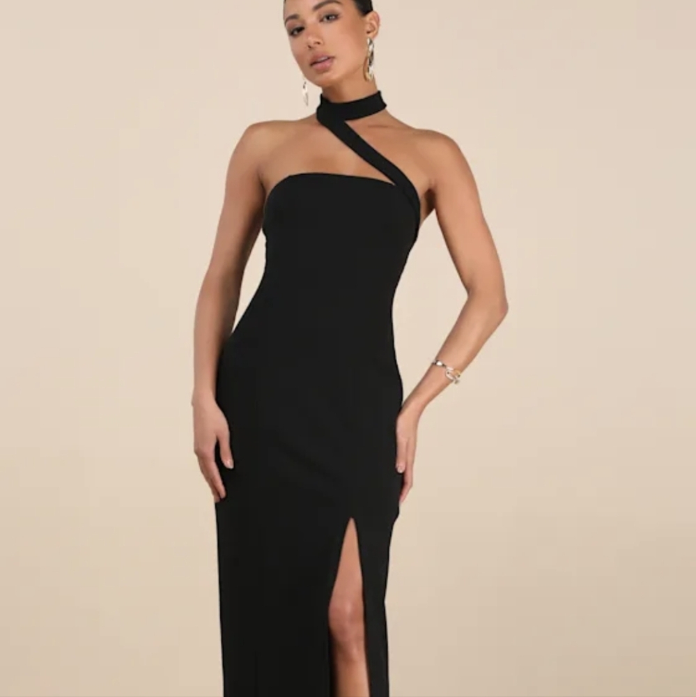 Seraphina Black Asymmetrical Column Maxi Dress